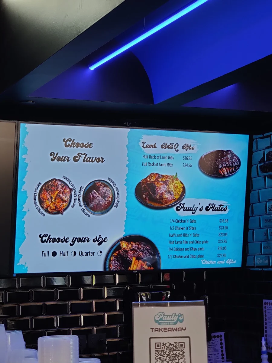 Menu, Pauly's Chicken and Ribs