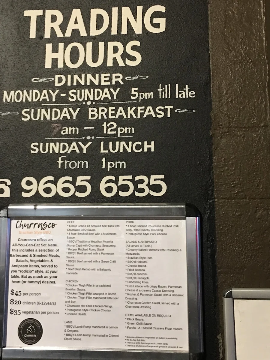 Menu, Churrasco Coogee - Brazilian Style BBQ