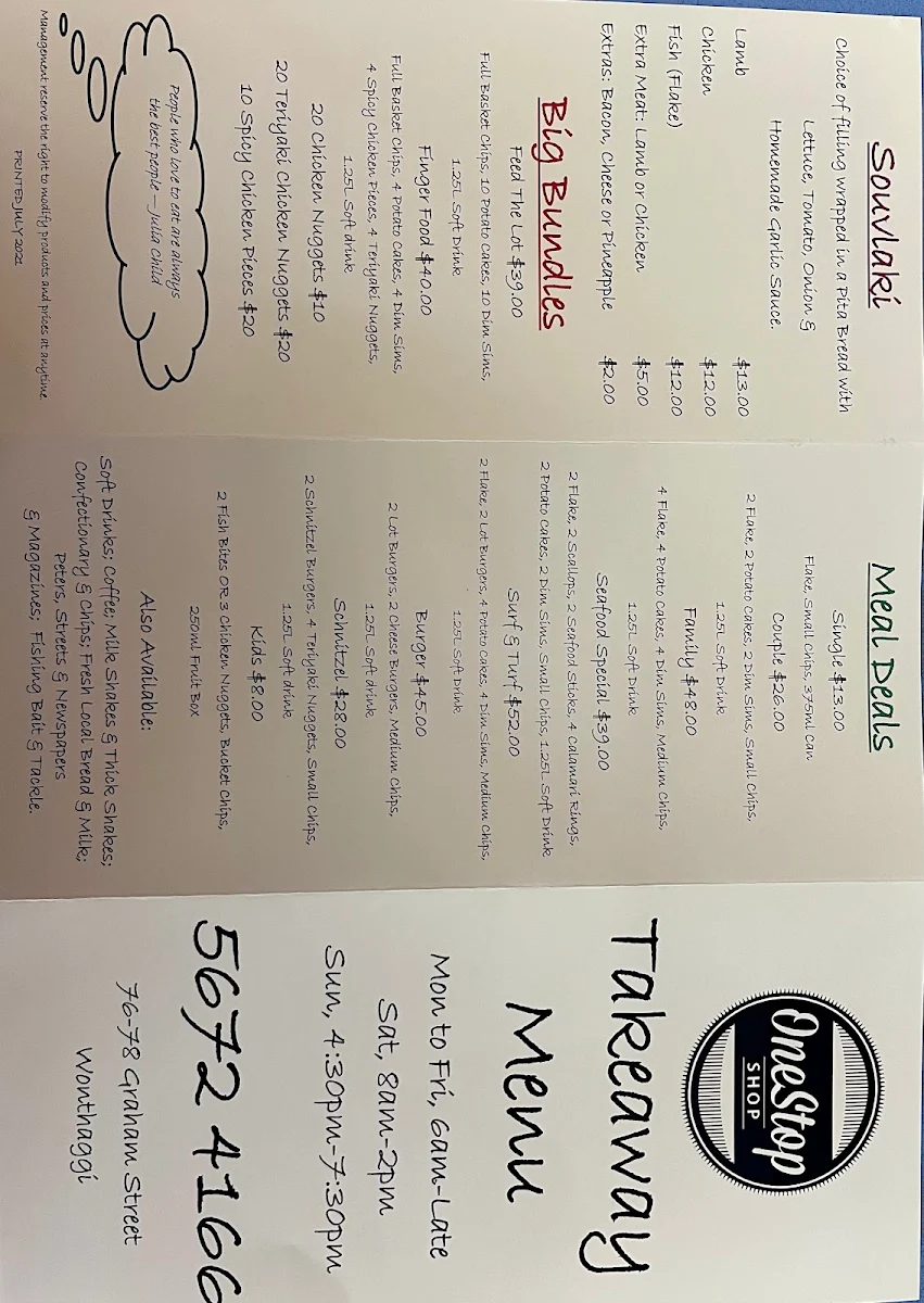 Menu, One Stop Shop