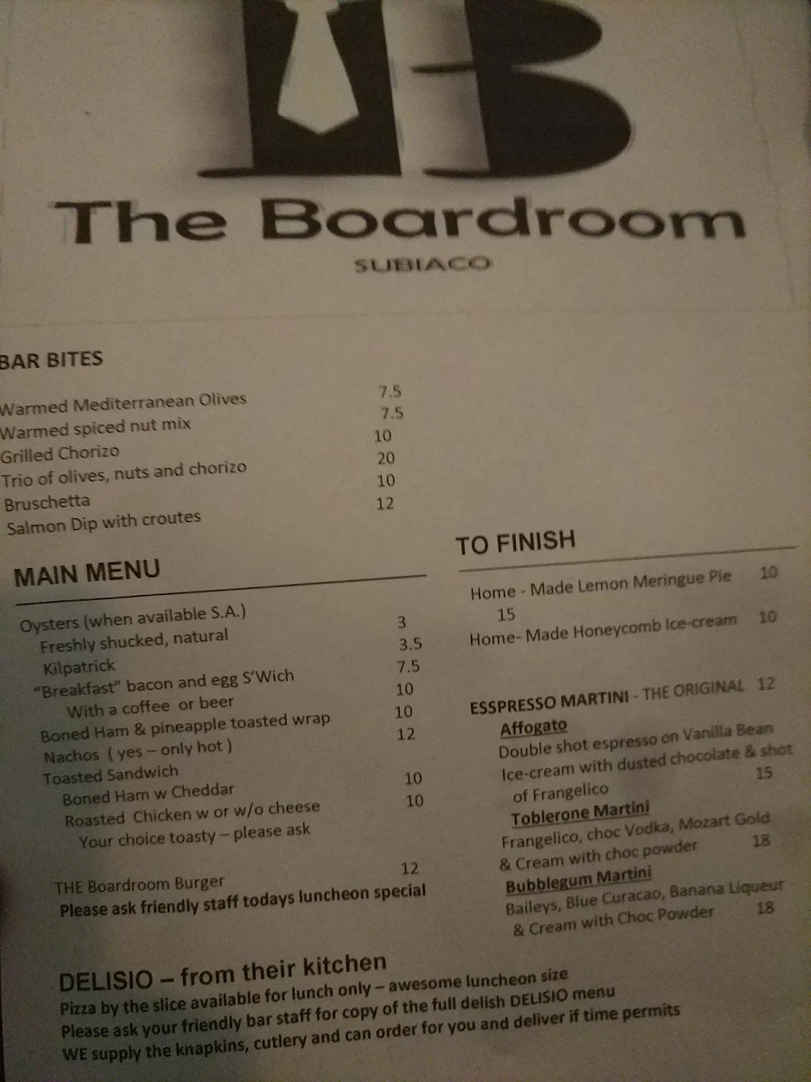 Menu, The Boardroom