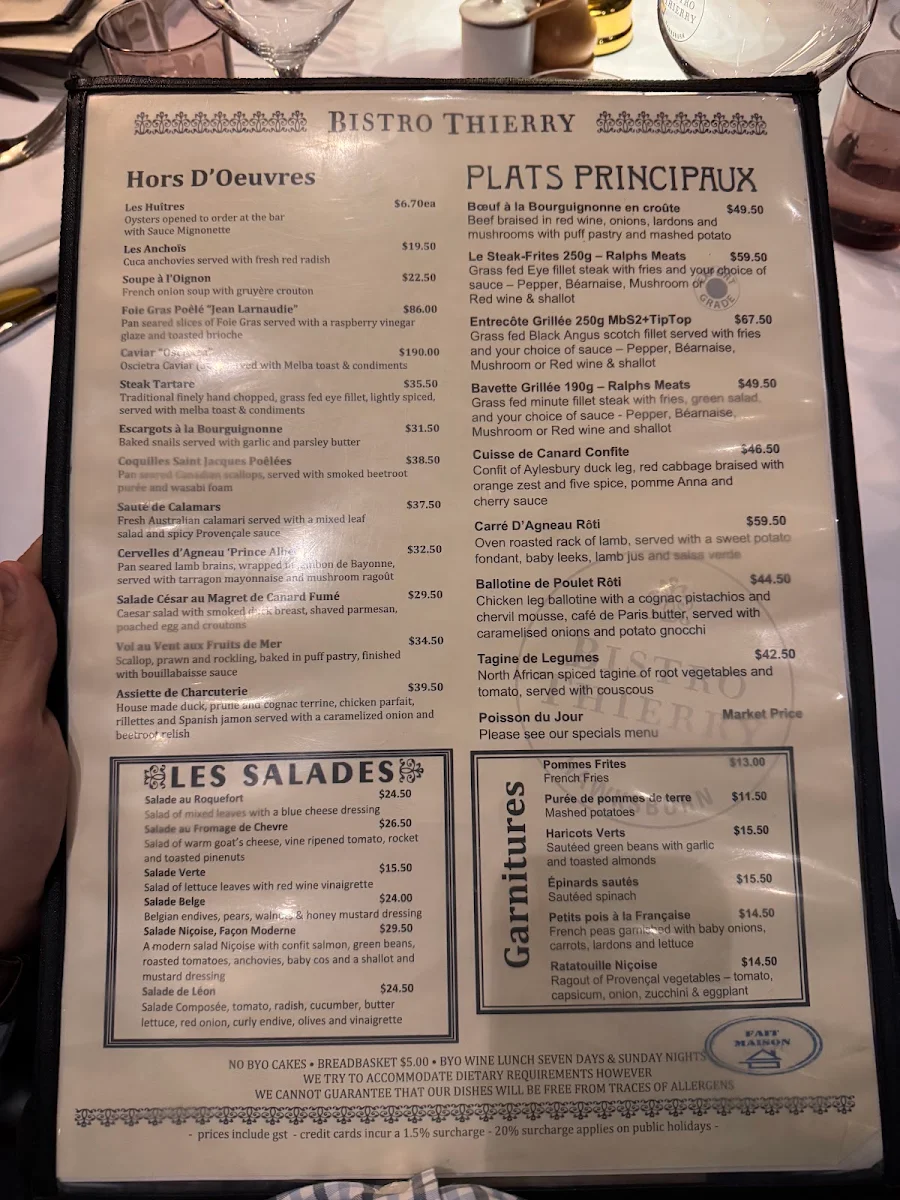 Menu, Bistro Thierry