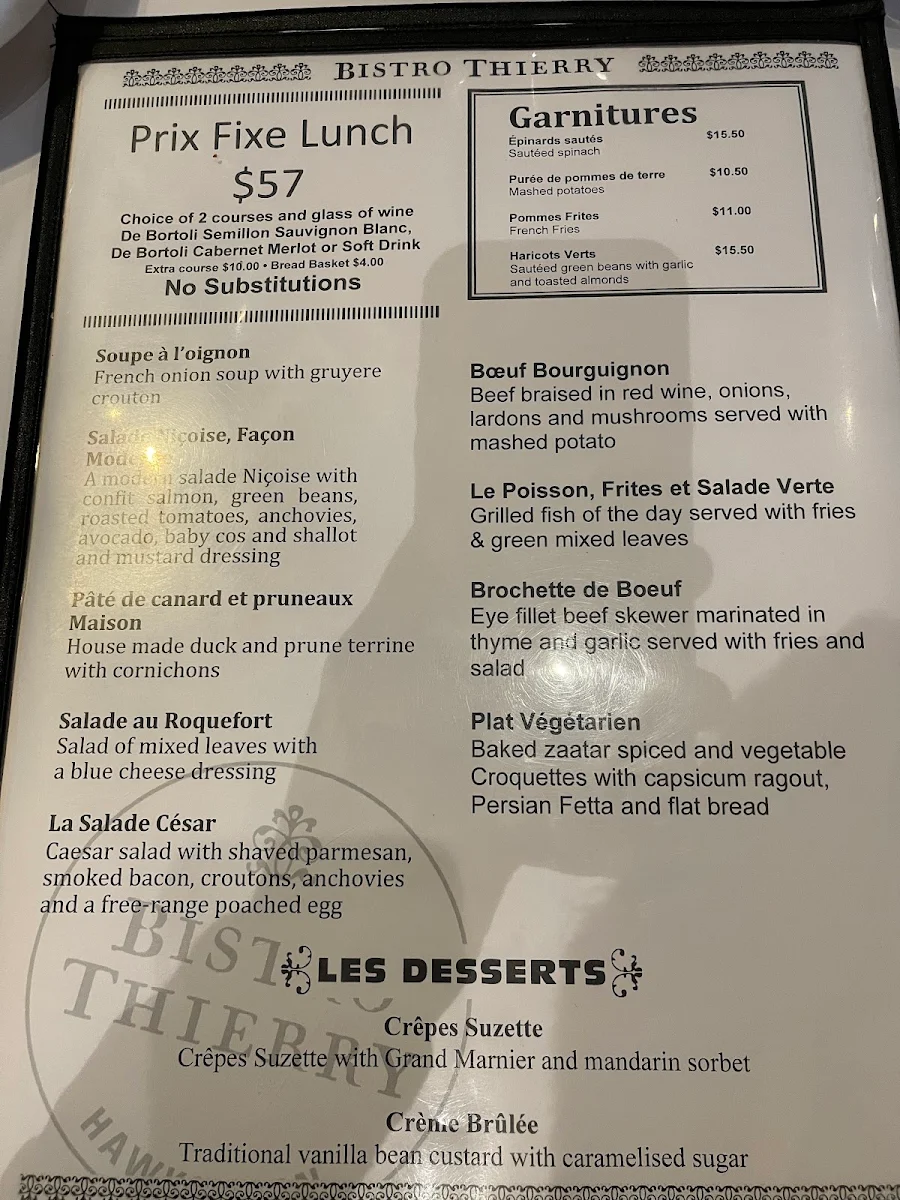 Menu, Bistro Thierry