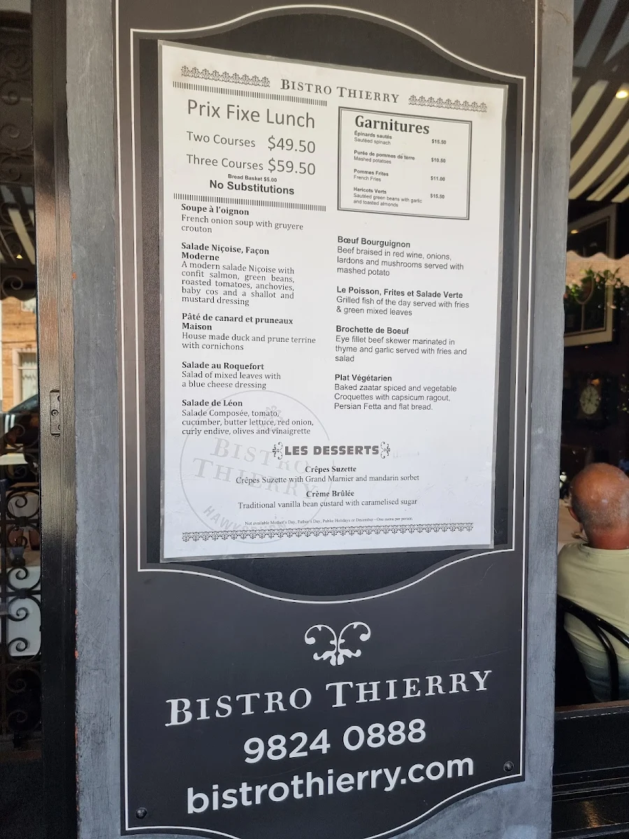 Menu, Bistro Thierry