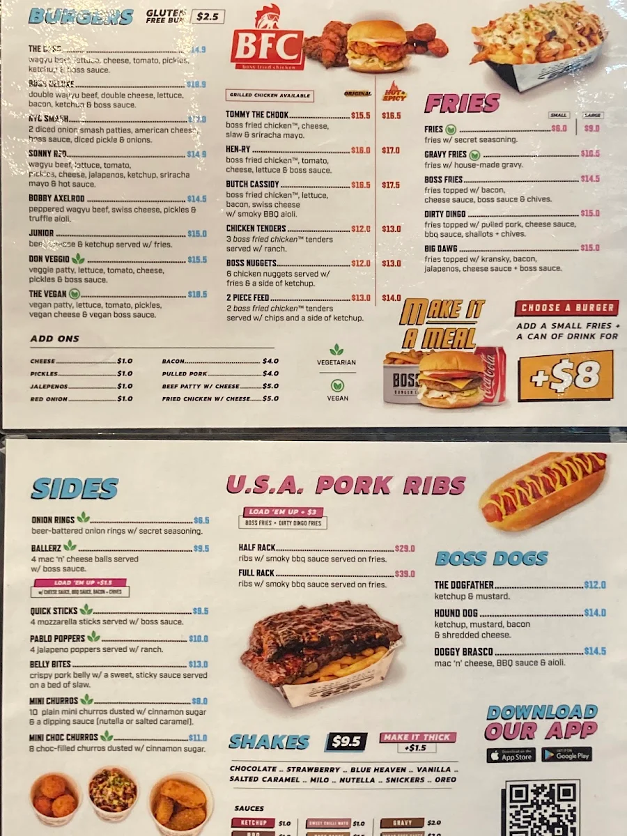 Menu, Boss Burger Co. Warrnambool