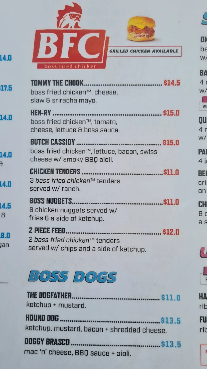 Menu, Boss Burger Co. Warrnambool