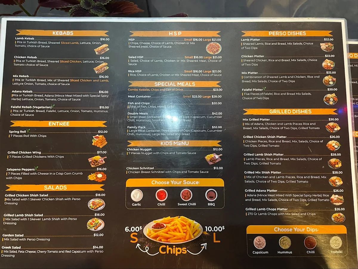 Menu, PERSO Home Style Grill & Kebabs