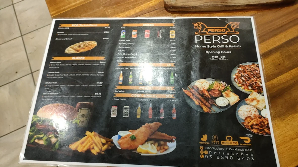 Menu, PERSO Home Style Grill & Kebabs