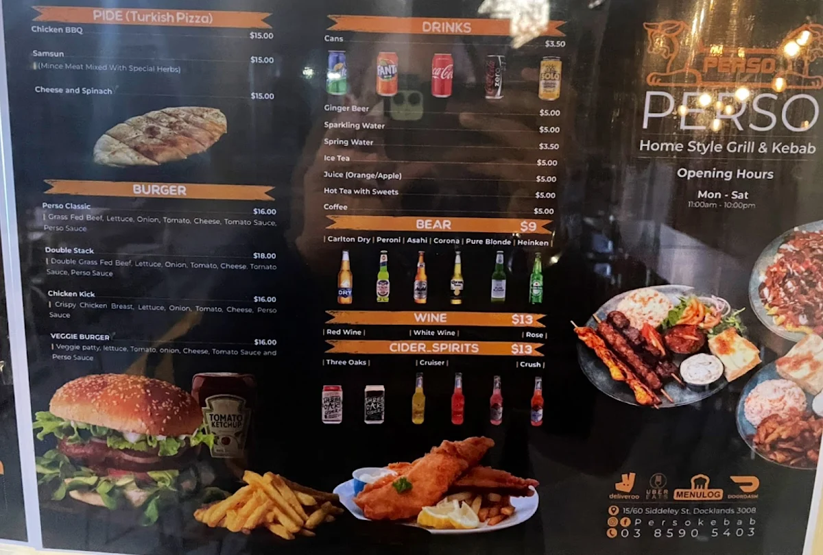 Menu, PERSO Home Style Grill & Kebabs
