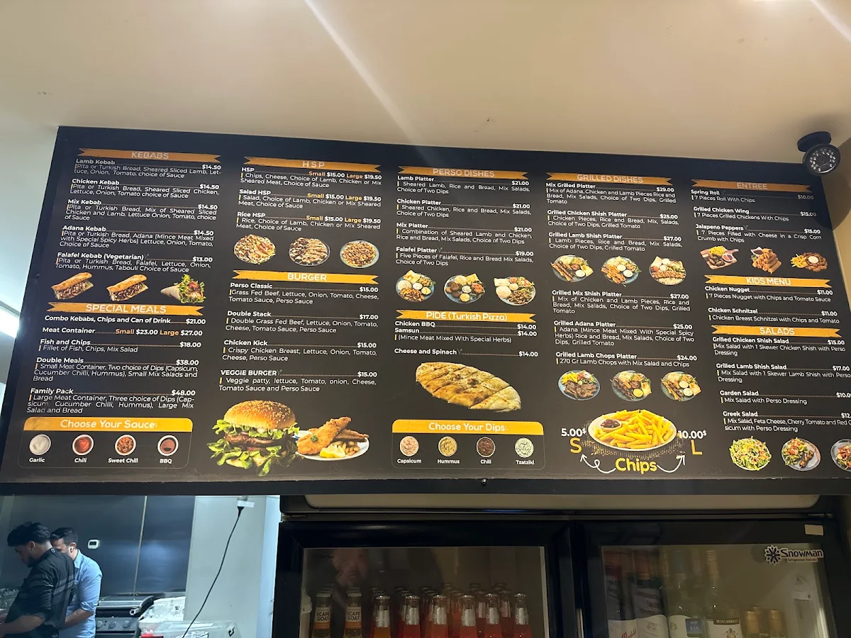 Menu, PERSO Home Style Grill & Kebabs