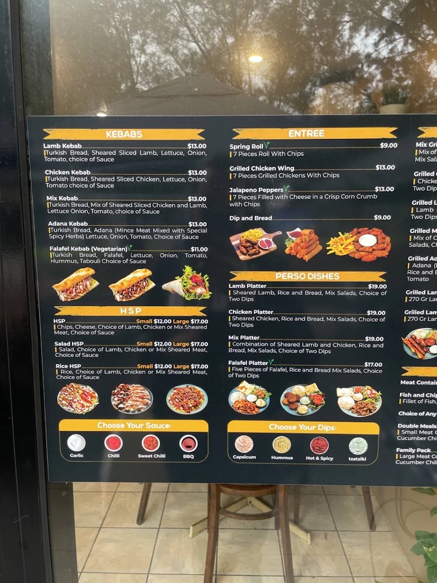 Menu, PERSO Home Style Grill & Kebabs