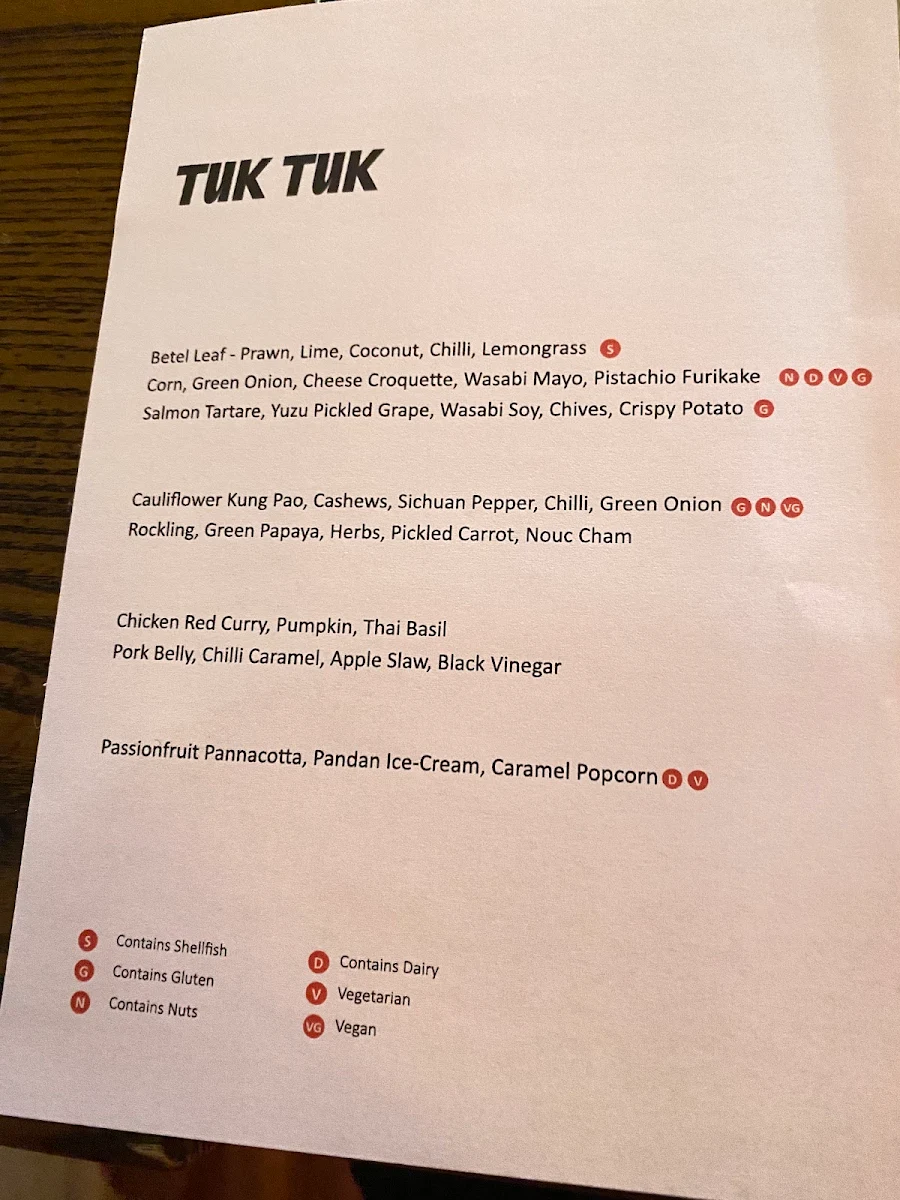 Menu, Red Spice Road