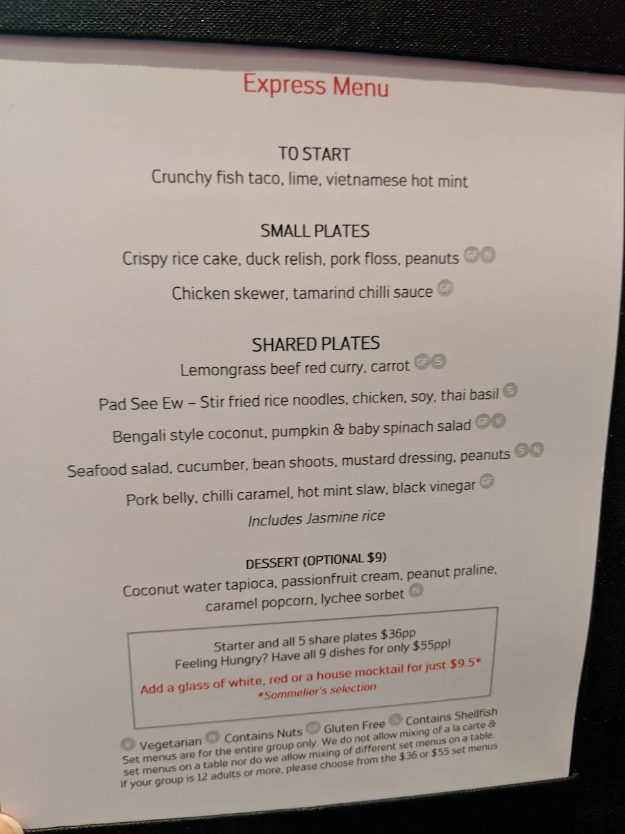 Menu, Red Spice Road