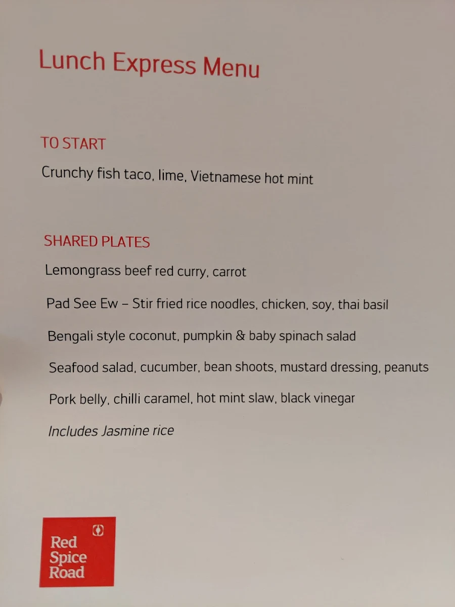 Menu, Red Spice Road