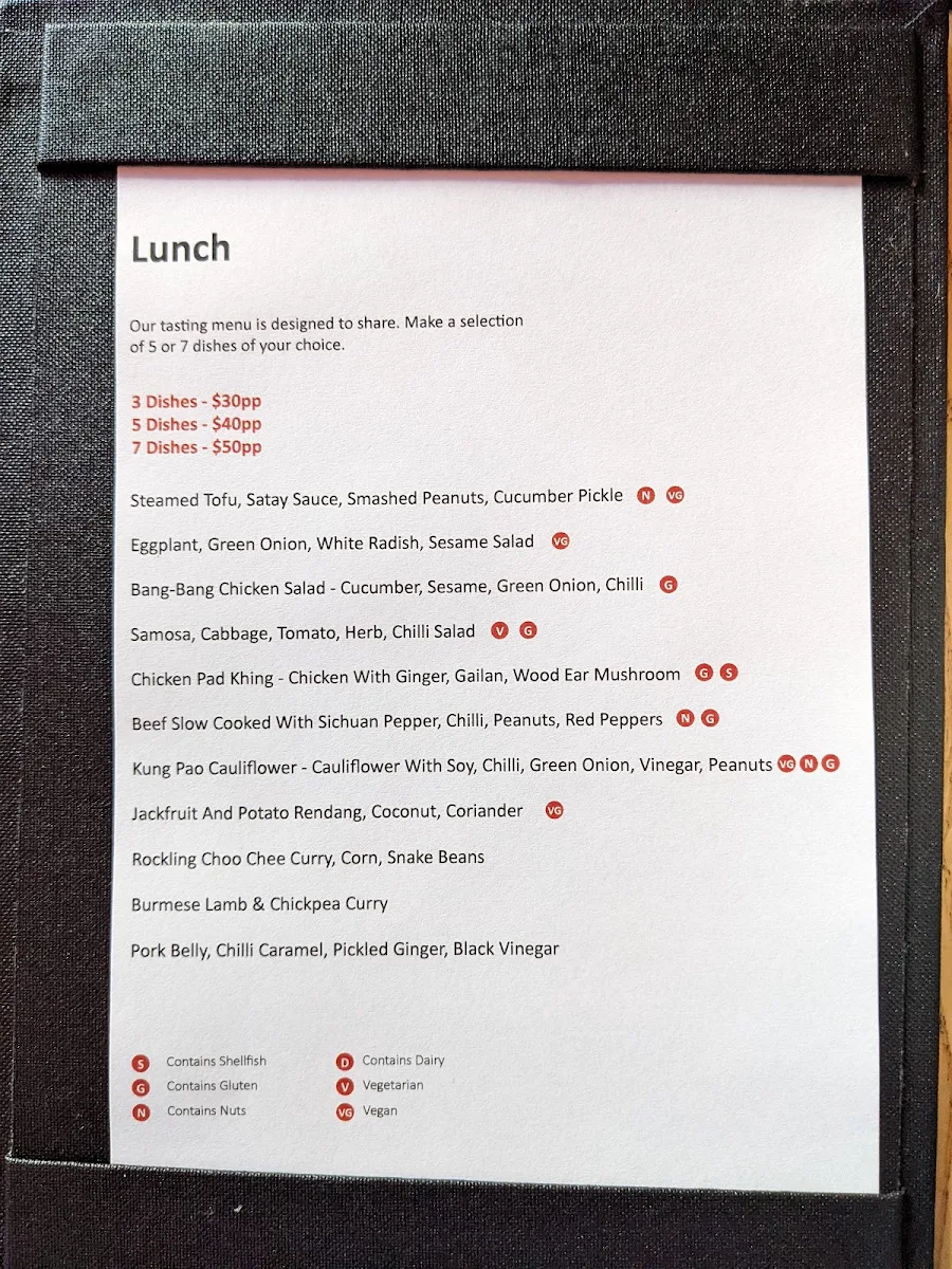 Menu, Red Spice Road