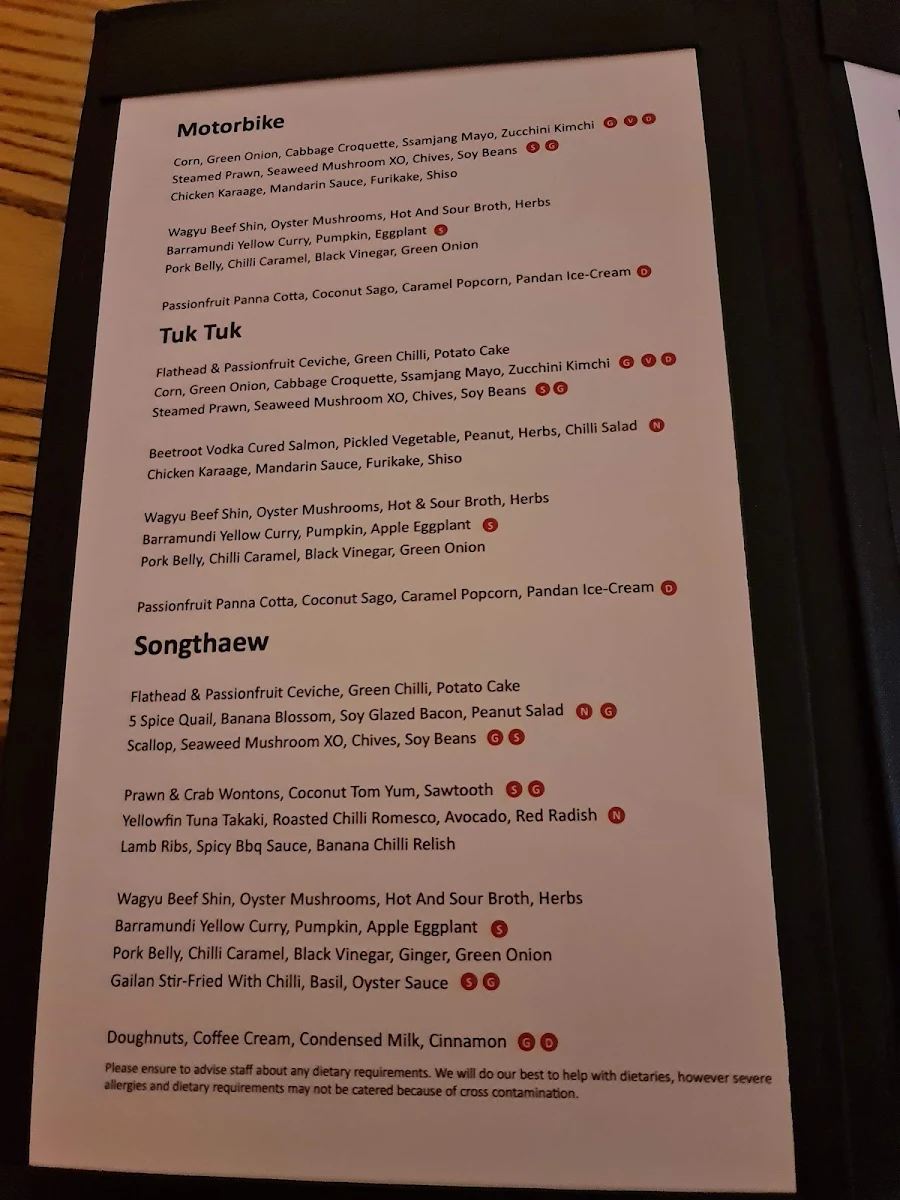 Menu, Red Spice Road