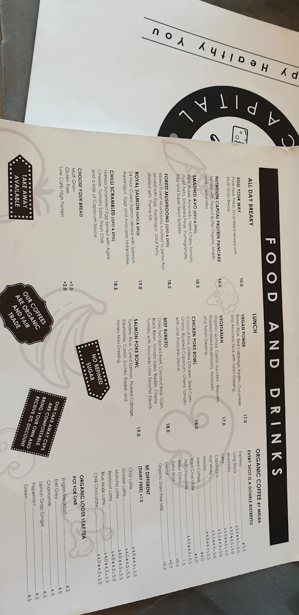 Menu, Nutrition Capital