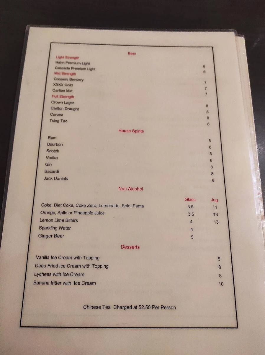 Menu, Ming Court
