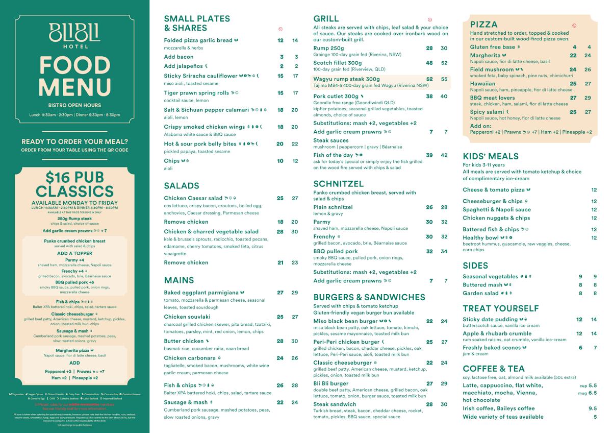 Menu, Bli Bli Hotel