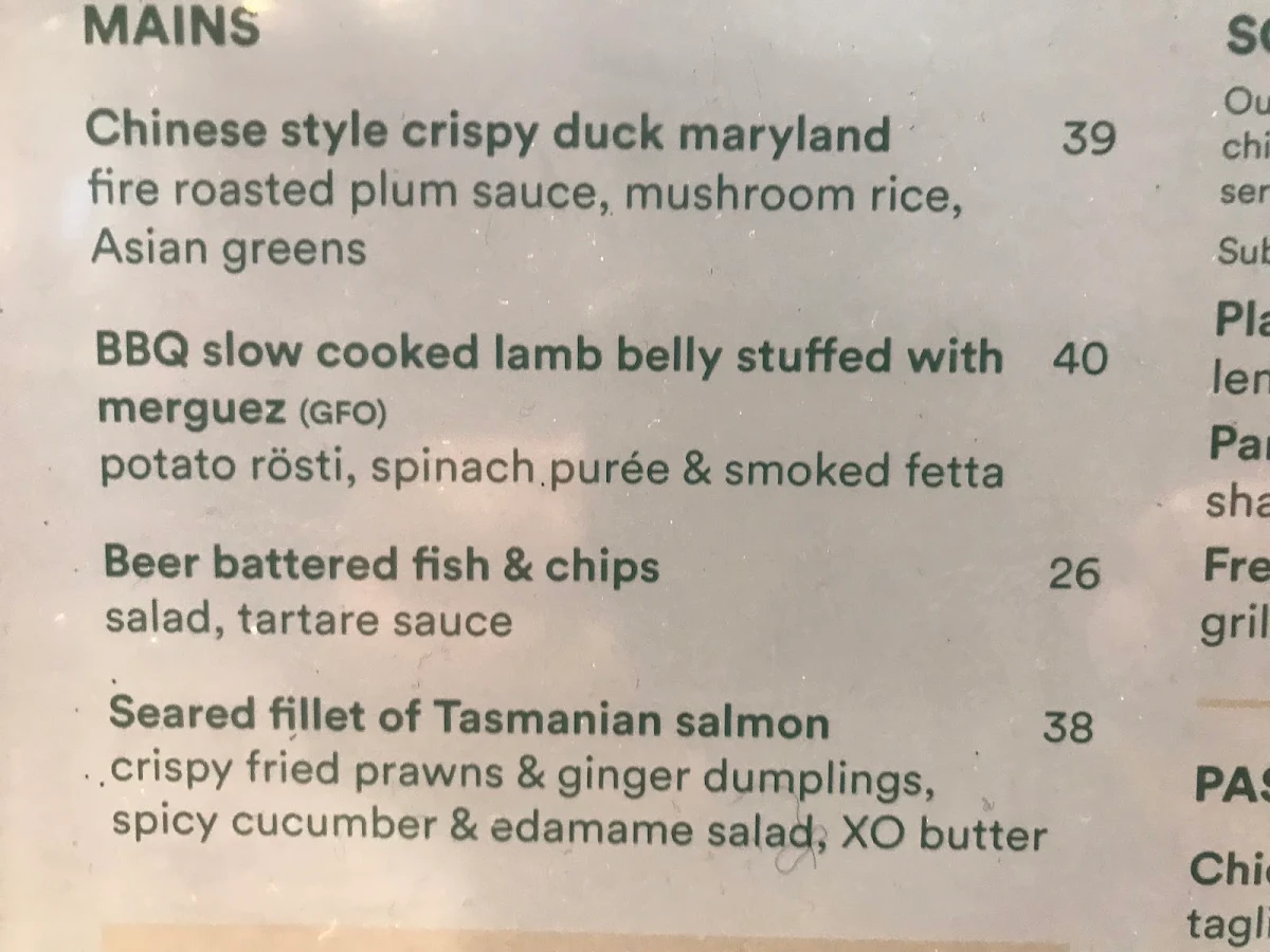Menu, Bli Bli Hotel