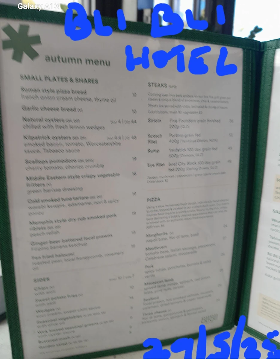 Menu, Bli Bli Hotel