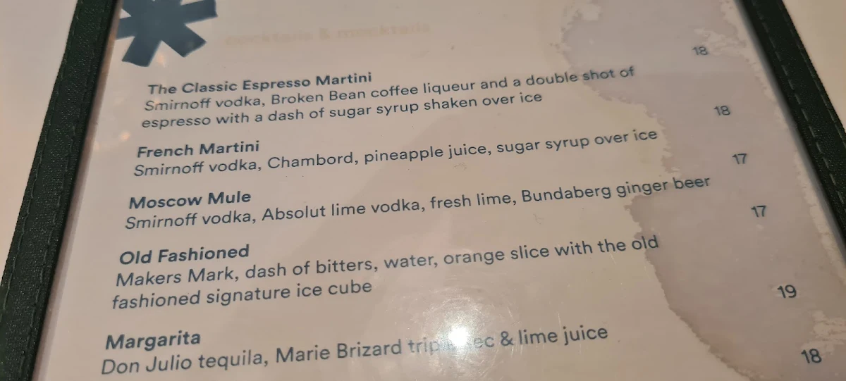 Menu, Bli Bli Hotel
