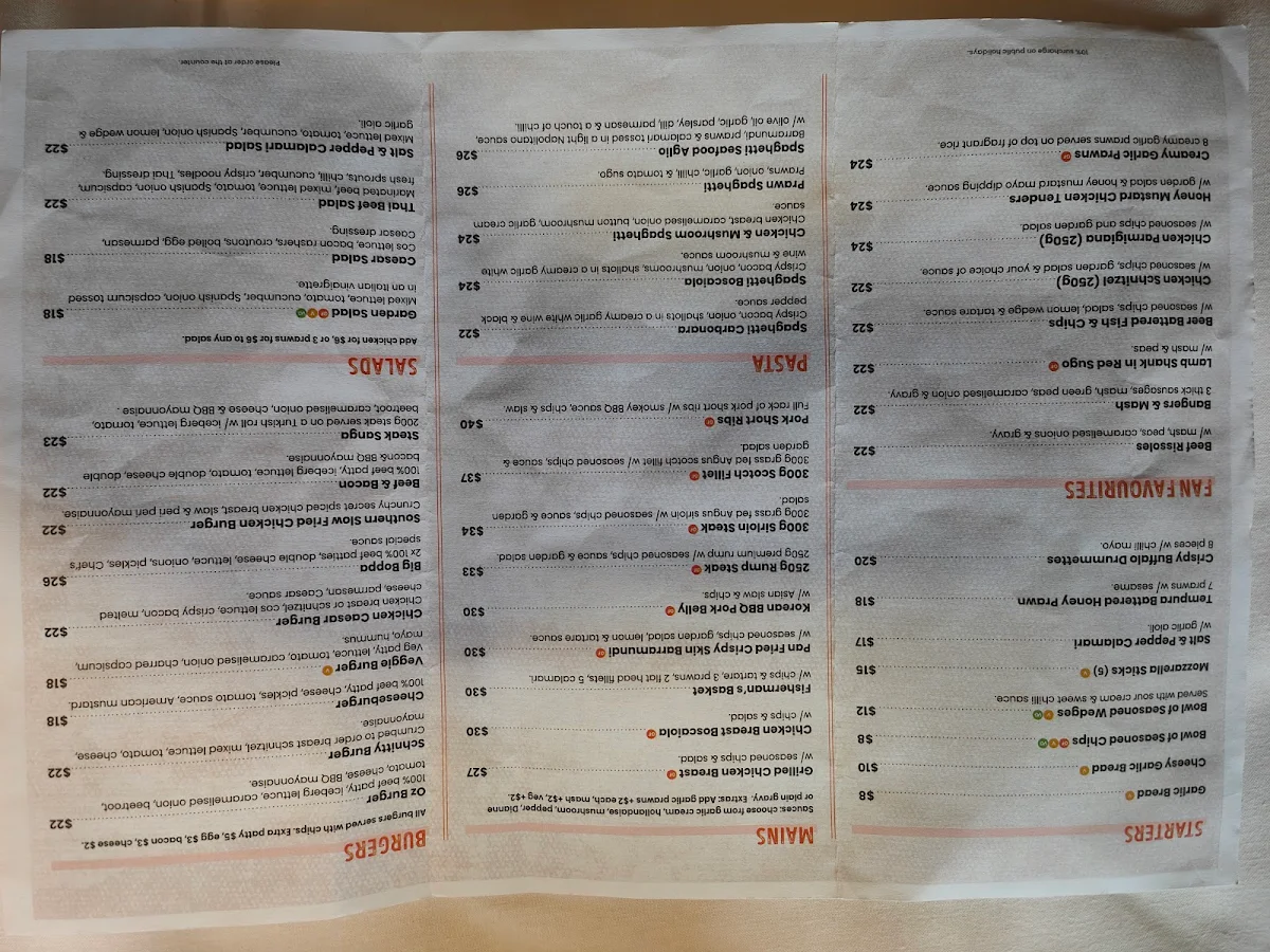 Menu, Grey Gums bistro