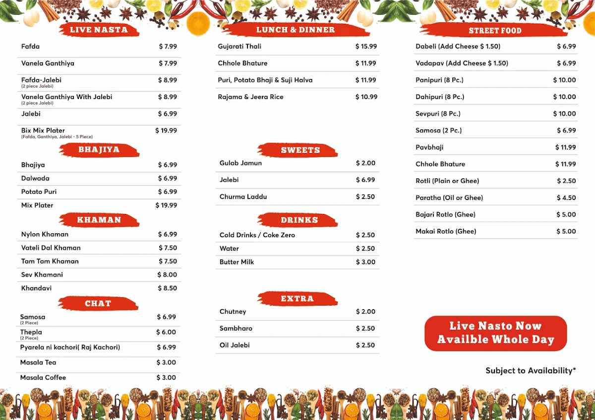 Menu, Ji Gujju Foods