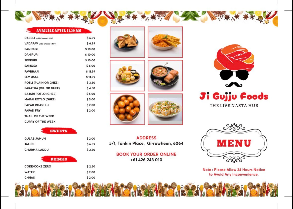 Menu, Ji Gujju Foods