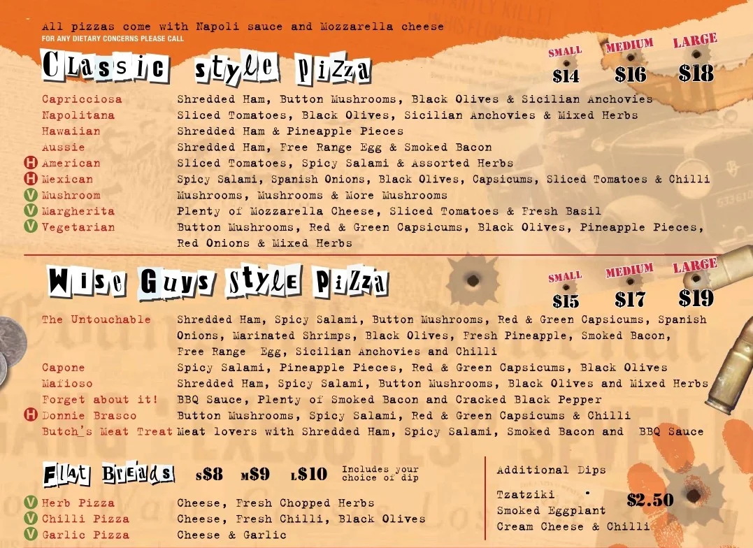 Menu, Wise Guys Pizza 'n' Pasta
