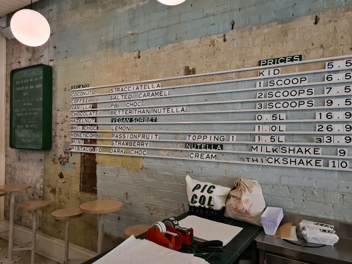 Menu, Piccolina Gelateria