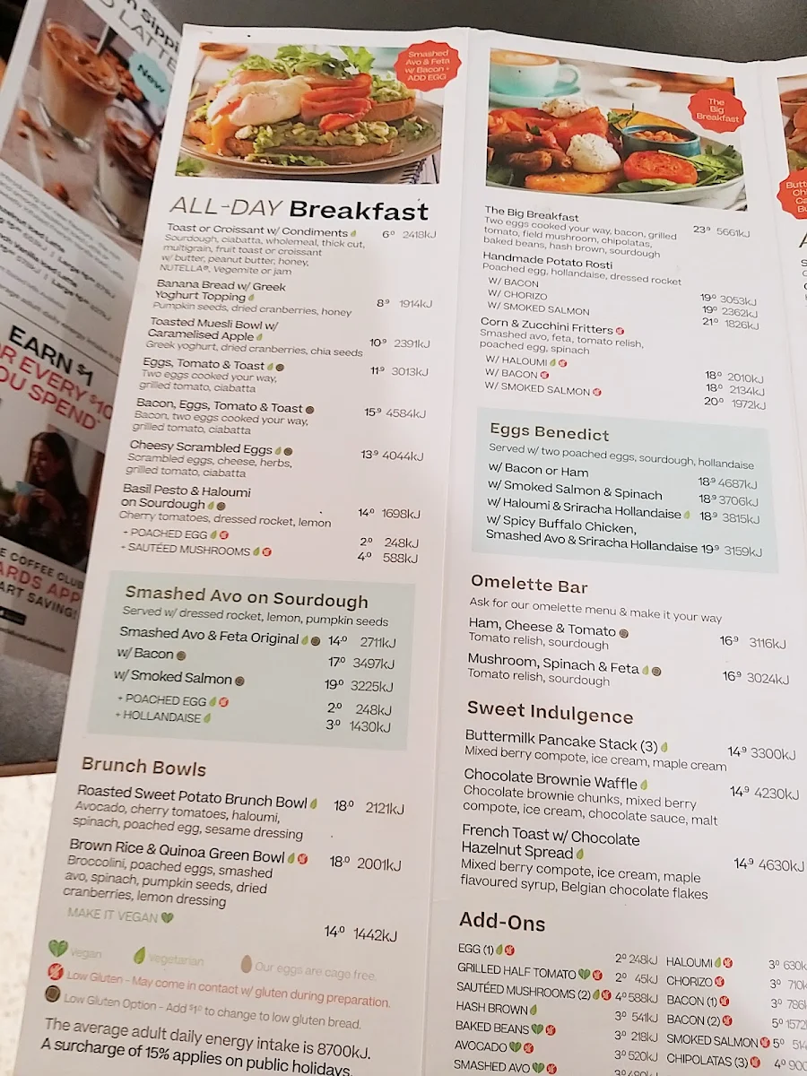 Menu, The Coffee Club Café - Mt Ommaney