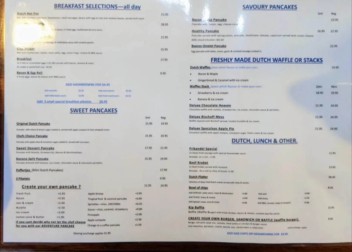 Menu, De Dutch Cafe