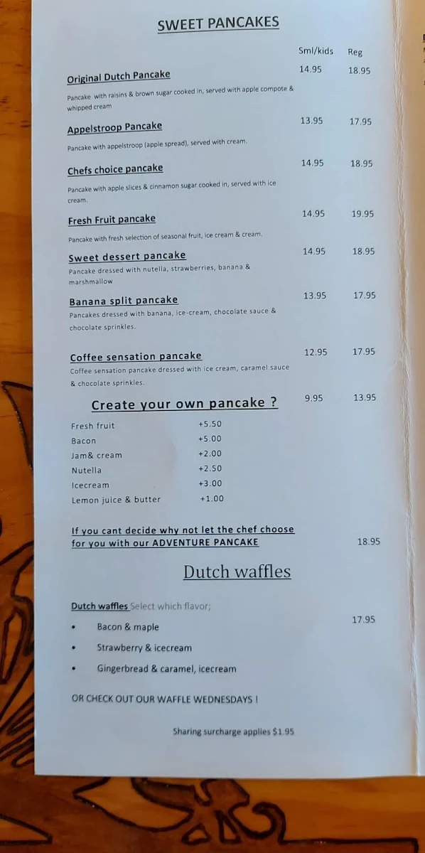 Menu, De Dutch Cafe