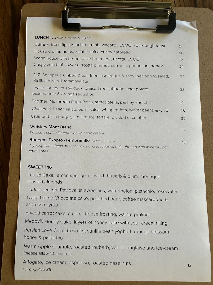 Menu, Wildpear Cafe