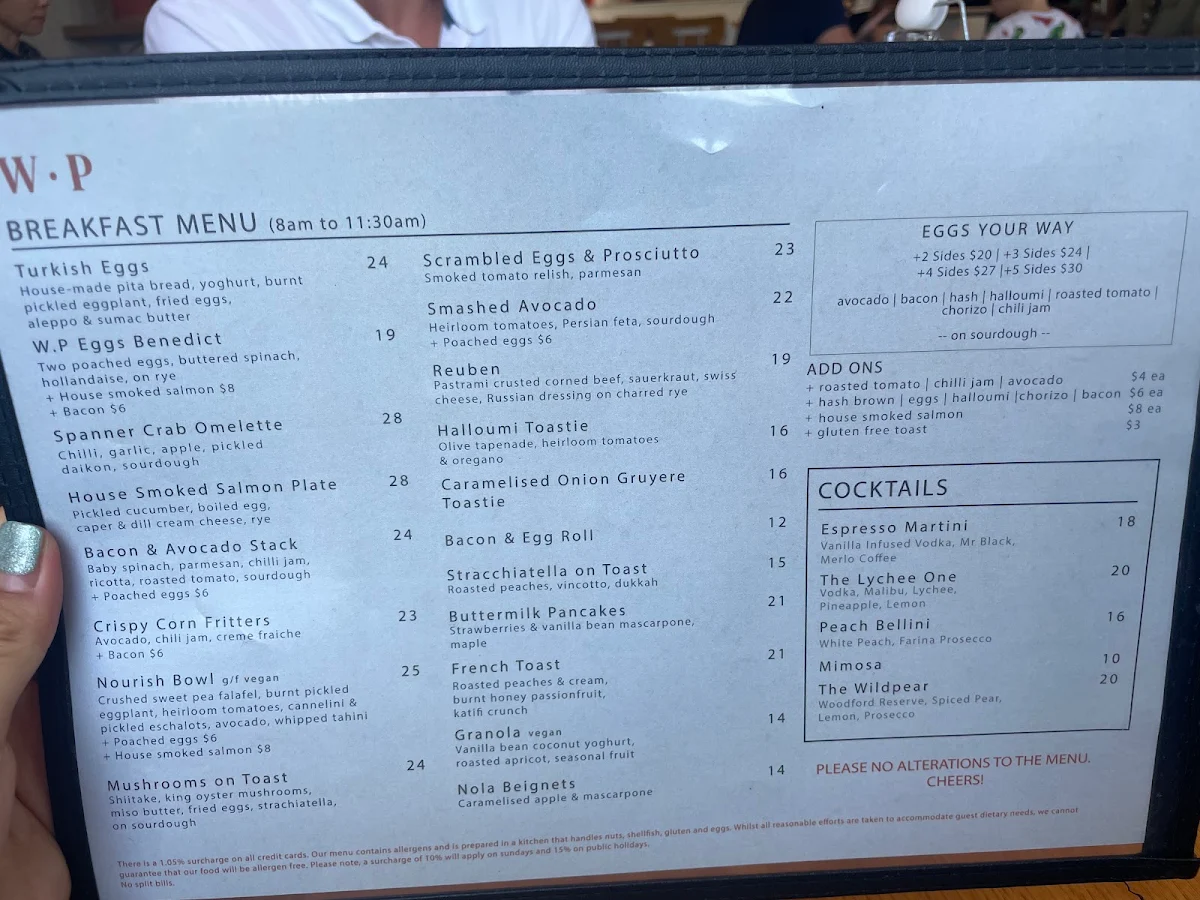 Menu, Wildpear Cafe