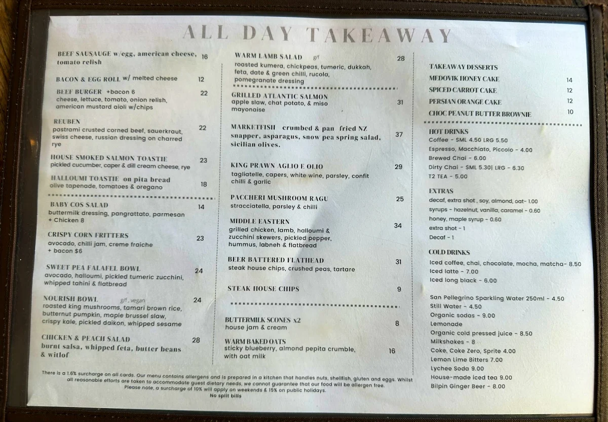 Menu, Wildpear Cafe