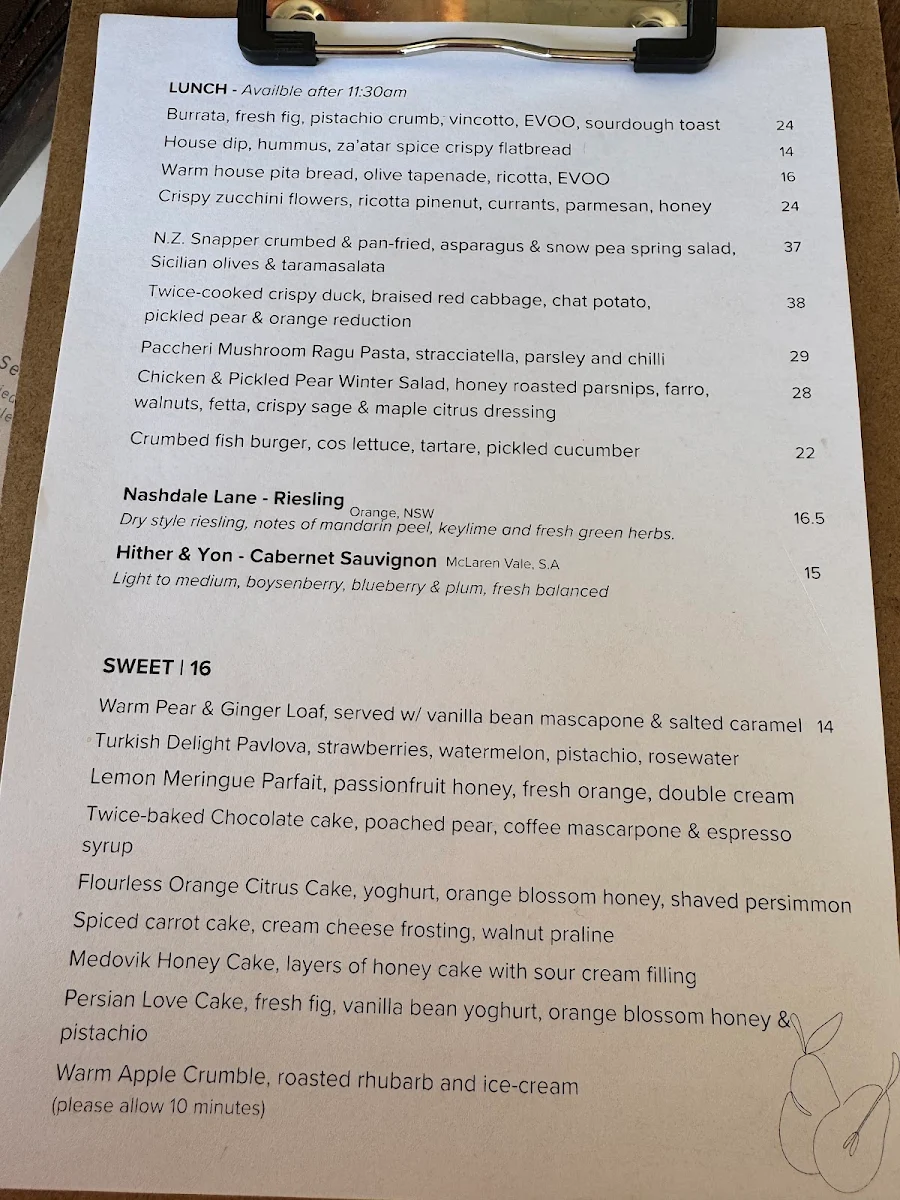 Menu, Wildpear Cafe