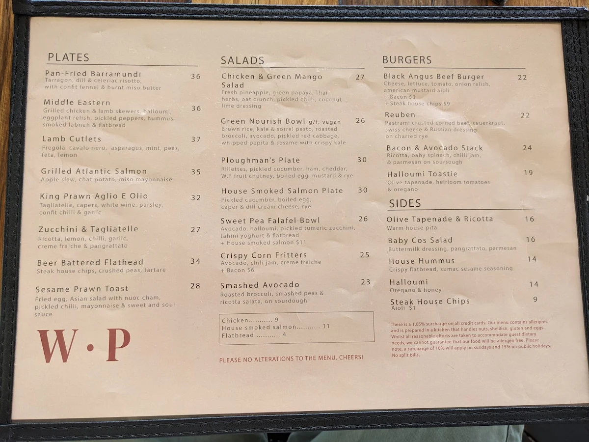 Menu, Wildpear Cafe