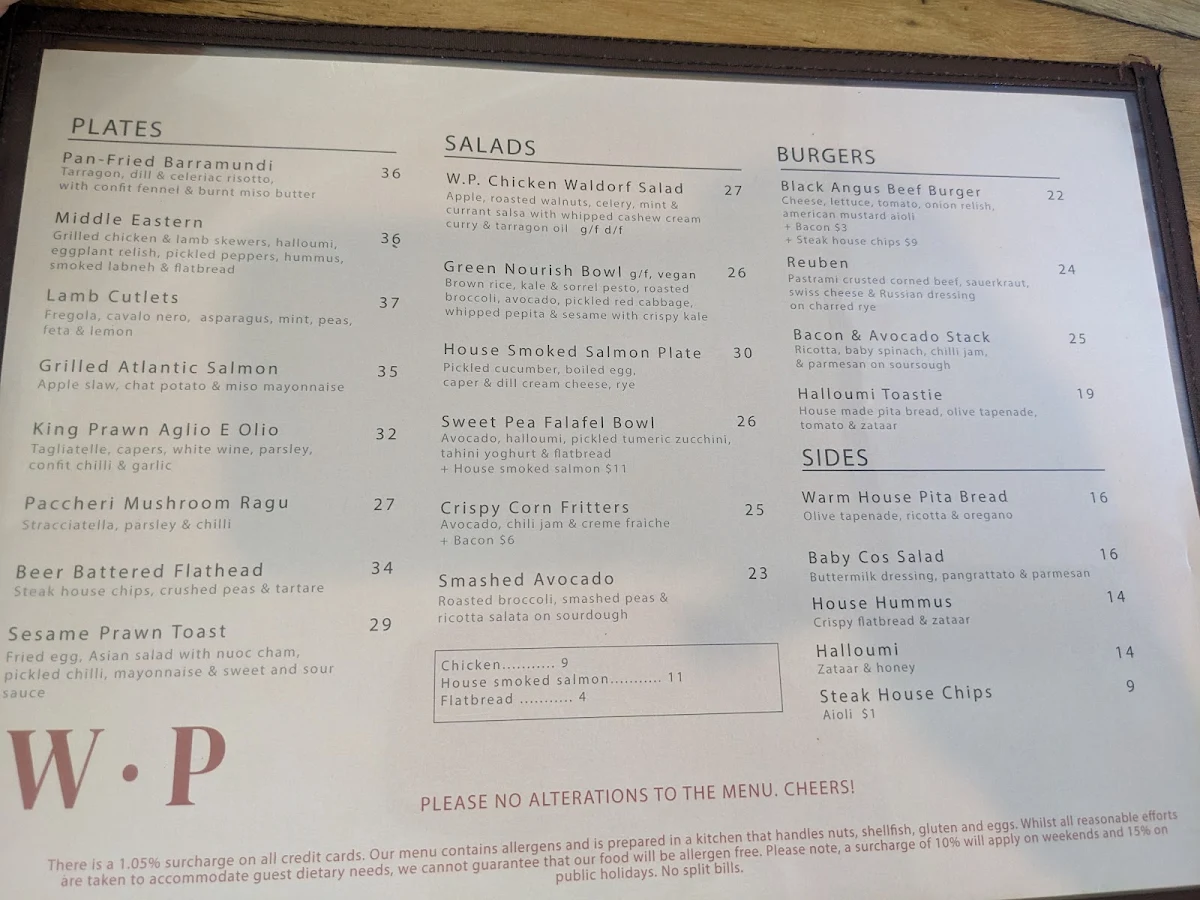 Menu, Wildpear Cafe