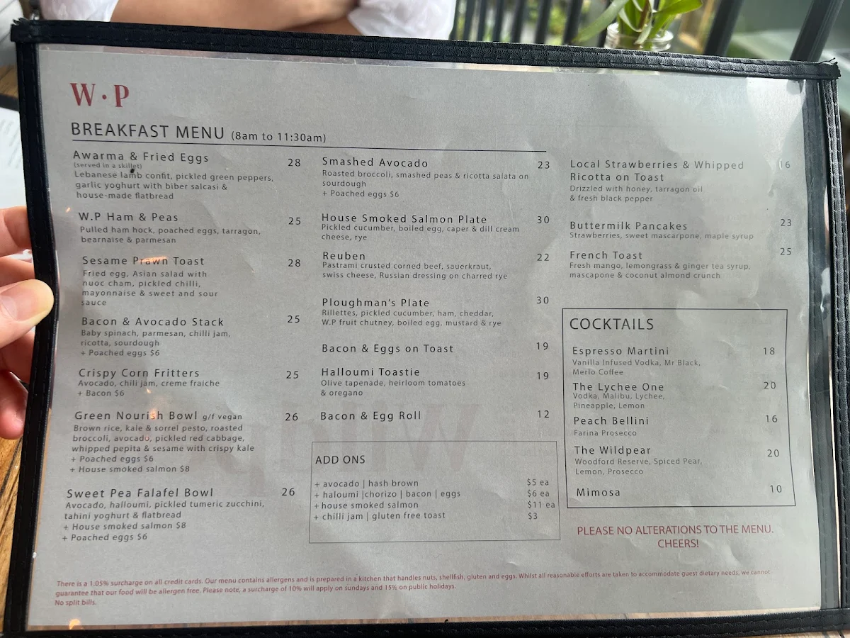 Menu, Wildpear Cafe