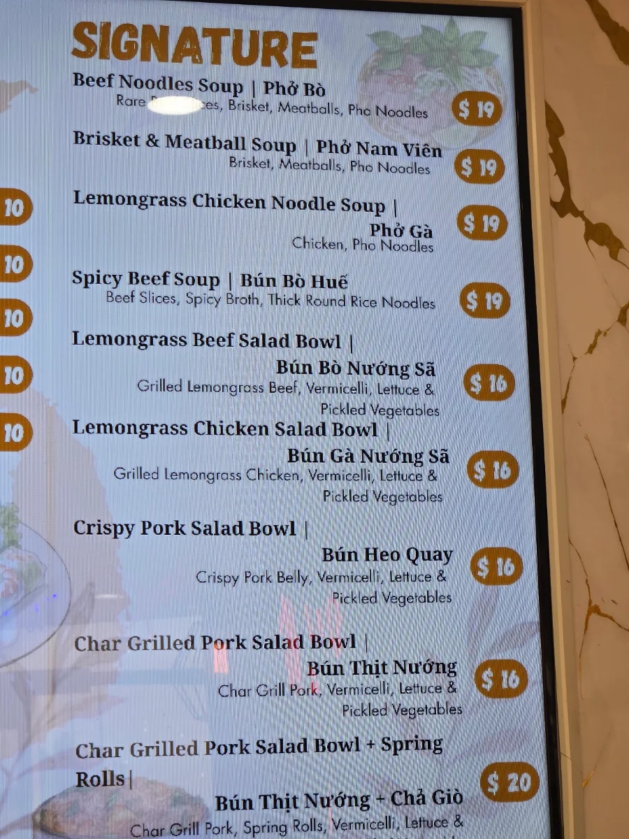 Menu, Bah Mi Bar