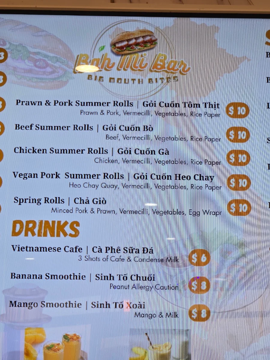 Menu, Bah Mi Bar