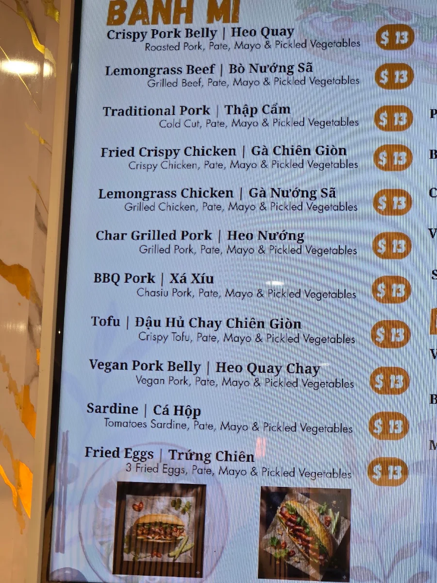Menu, Bah Mi Bar