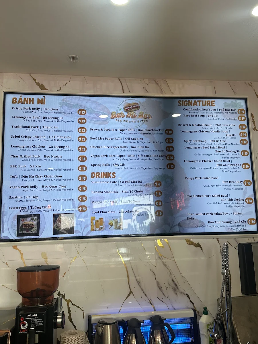 Menu, Bah Mi Bar