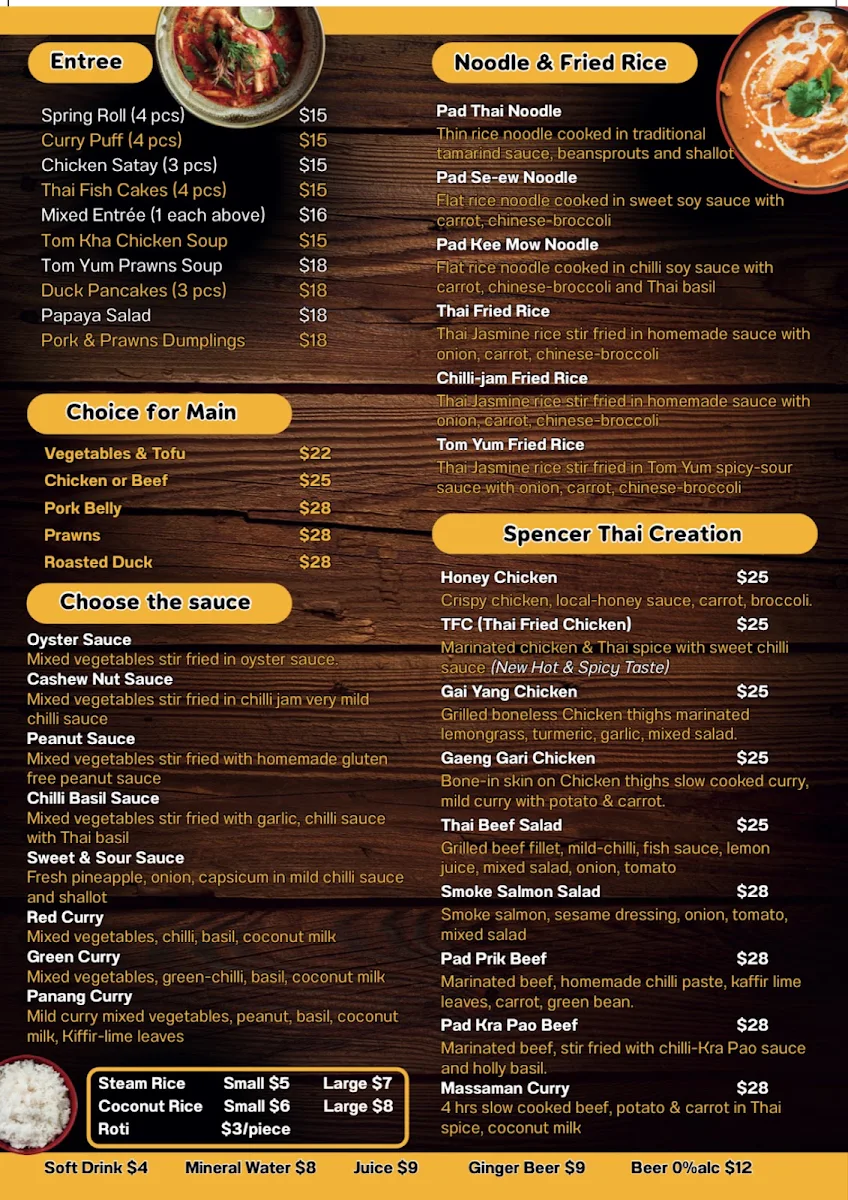 Menu, Spencer Thai