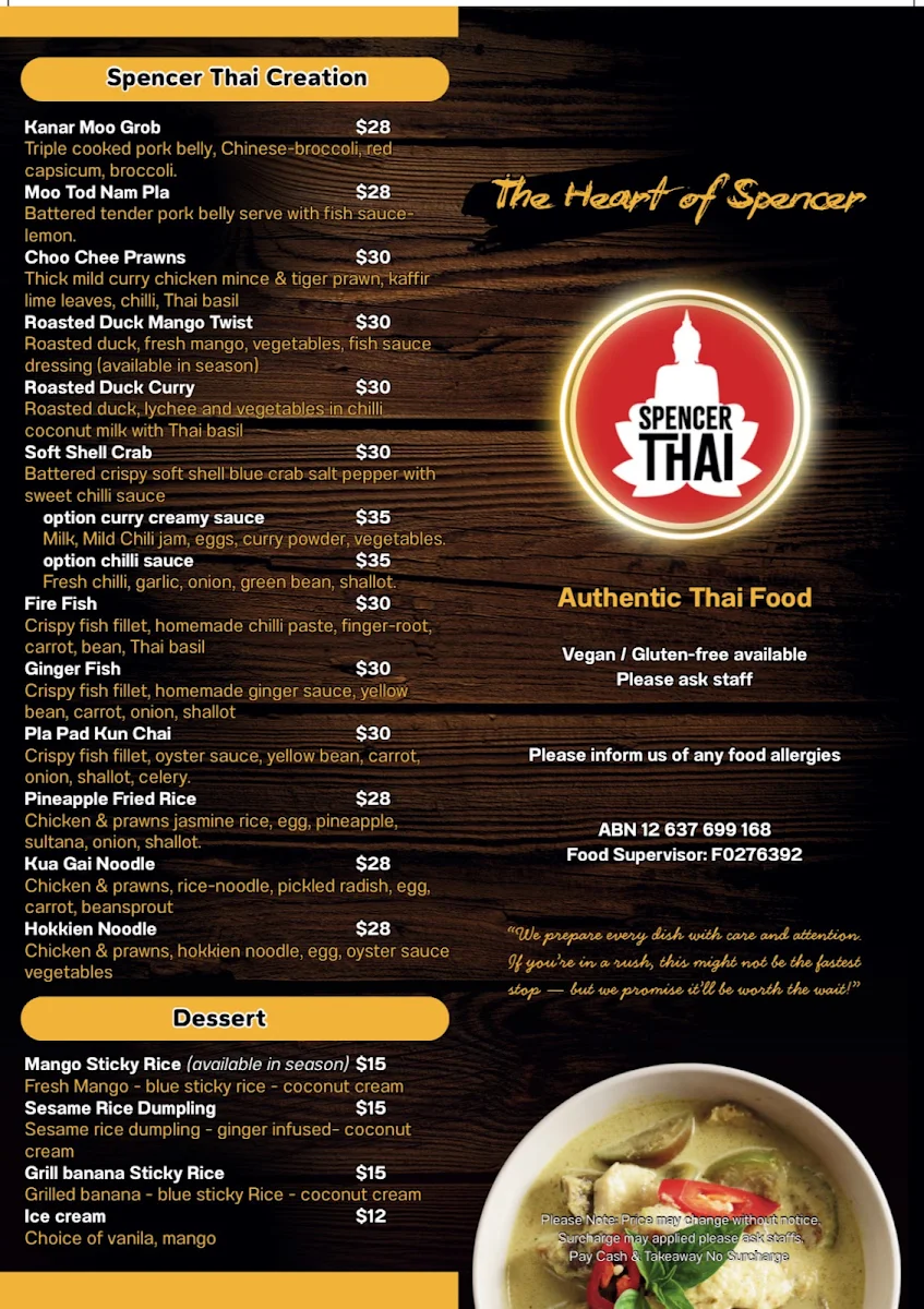 Menu, Spencer Thai