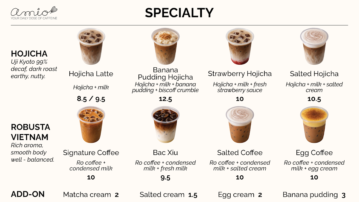 Menu, Amio cafe