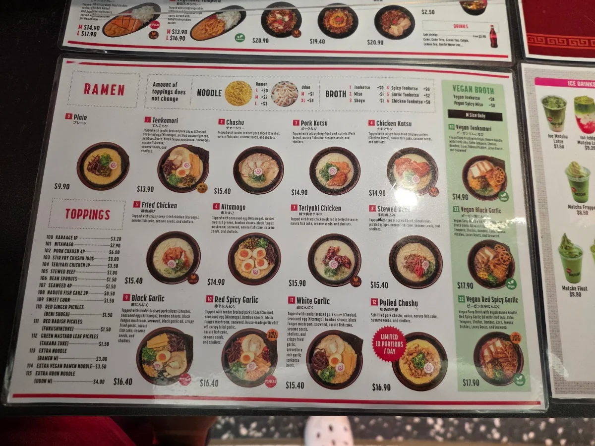 Menu, Tenkomori Ramen & Oh!Matcha Hornsby Westfield