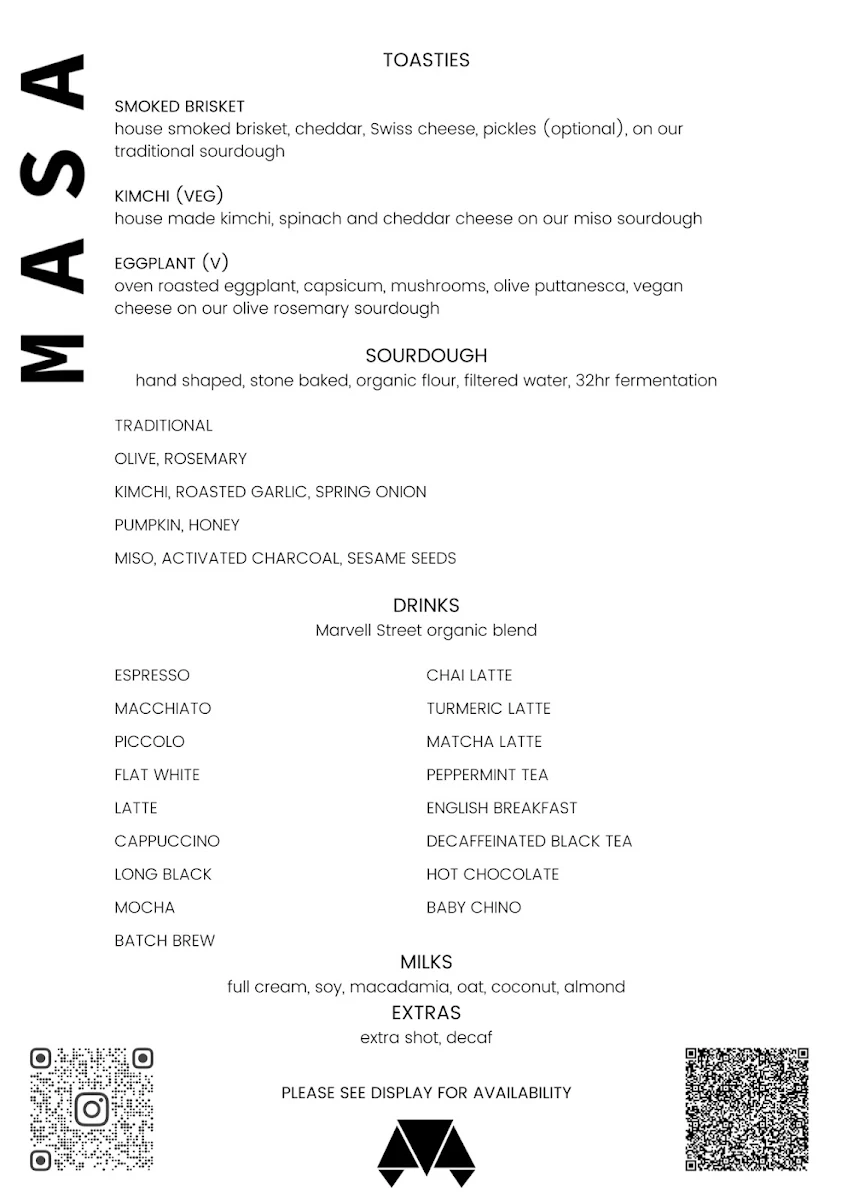 Menu, Masa Byron Bay