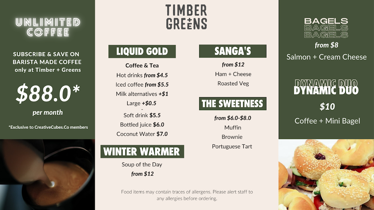 Menu, Timber + Greens - Carlton